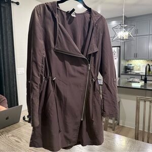 H&M Brown Hooded Asymmetrical Zip Trench Coat